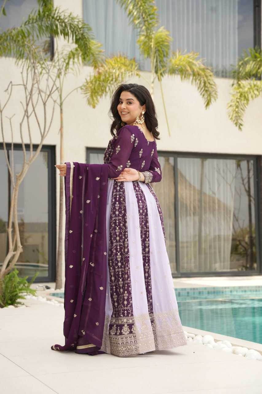 Faux Blooming Gown With Dupatta Sequin Gowns - MYLUXURY LANE ENTERPRISE
